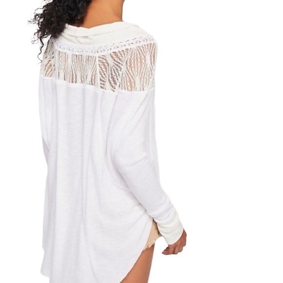 Free People Spring Valley Thermal Tee Lace Inset Oversized Raw Hem Size Small - Picture 4 of 11